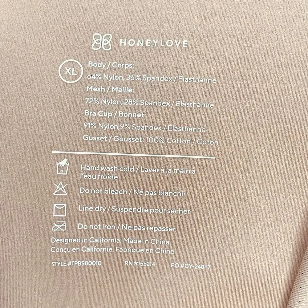 Honeylove Mid-Thigh Sleeveless V-Neck Sculpt Compression Bodysuit Sand size XL - Picture 5 of 9